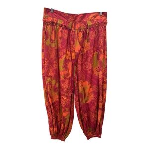 Free People Red and Orange Paisley Wide-Leg Joggers
